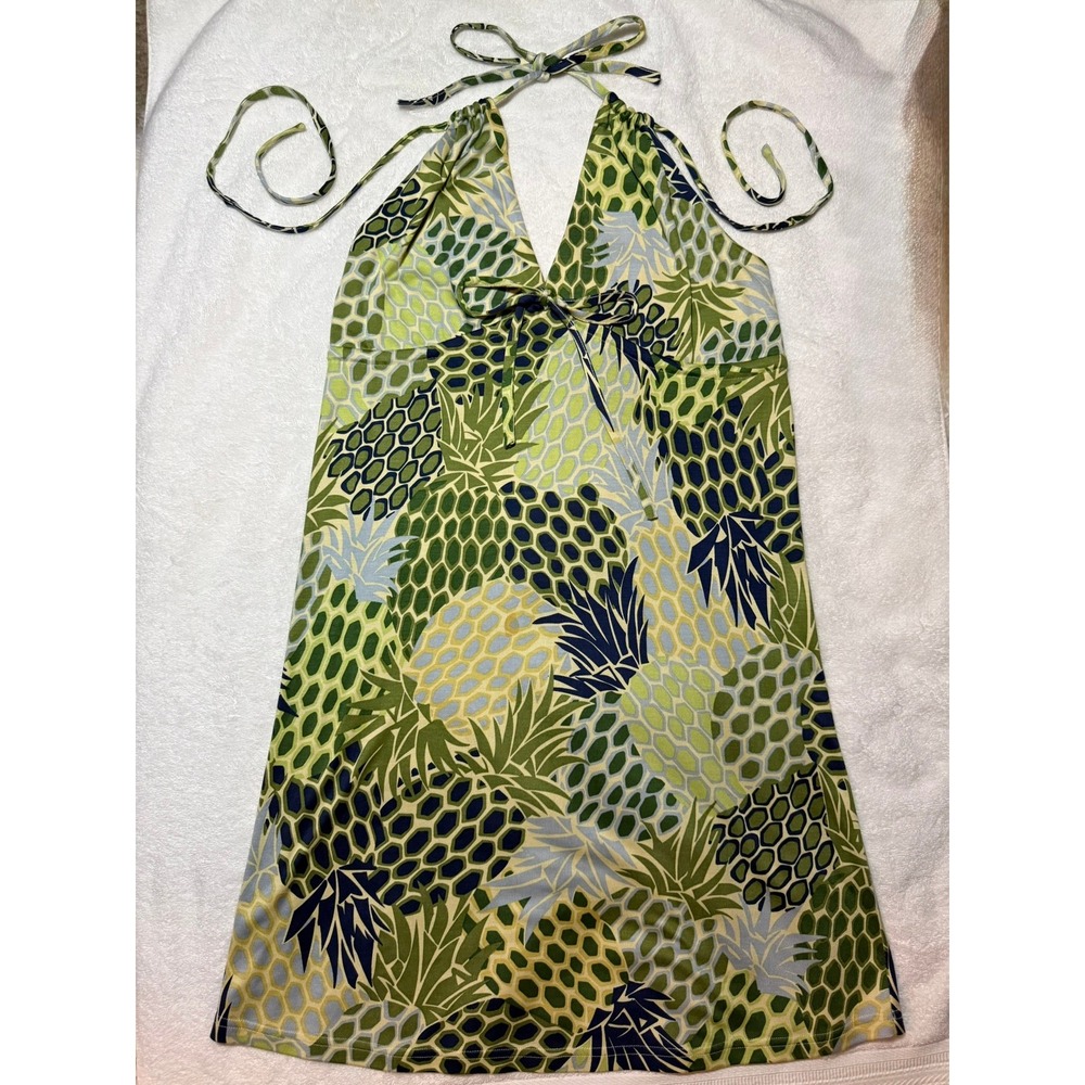 Tori Richard Green Multi Halter Mini Dress